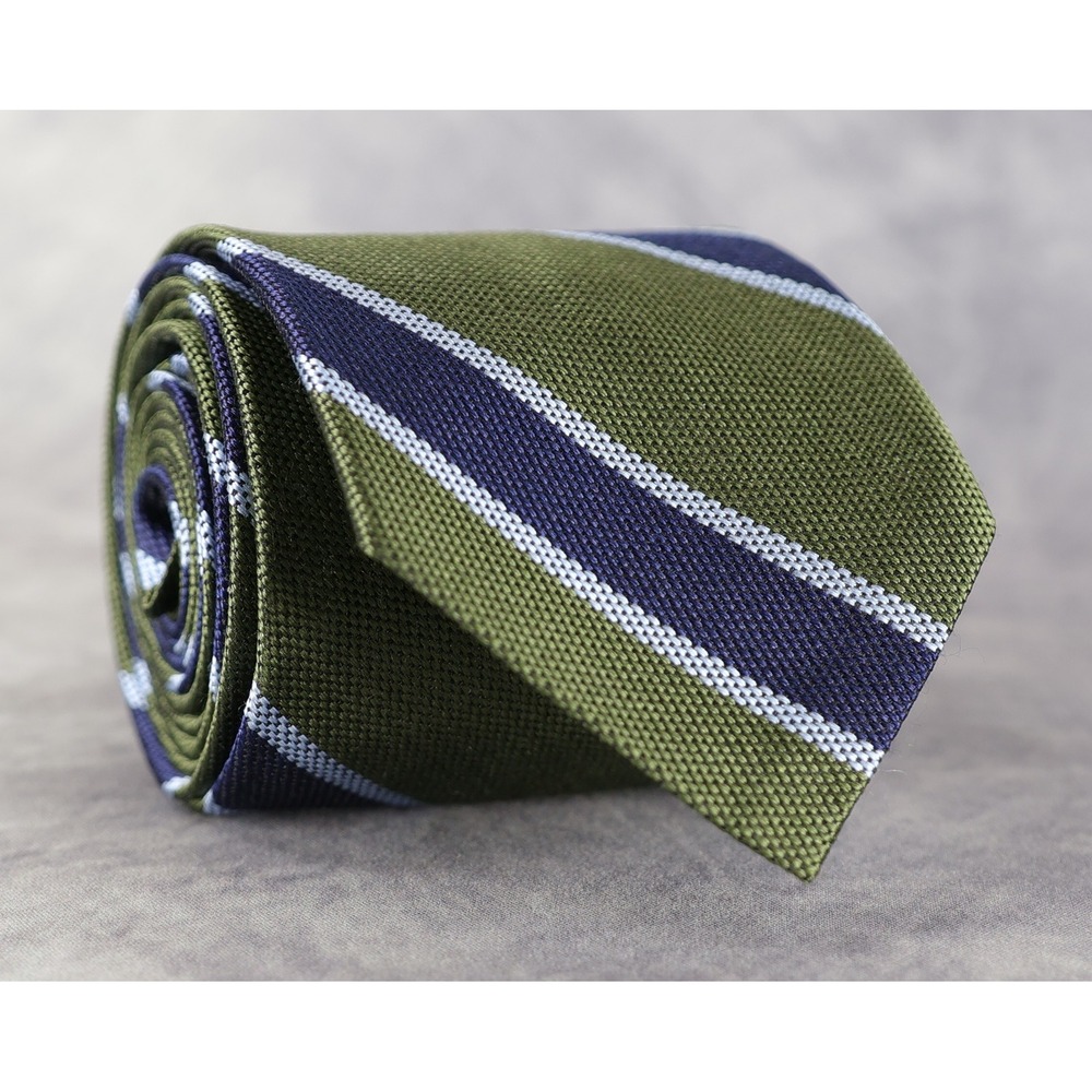 Brooks Brothers Red Fleece Tie Green Navy Blue Repp Weave Stripe Tie 100% Silk - Picture 10 of 10